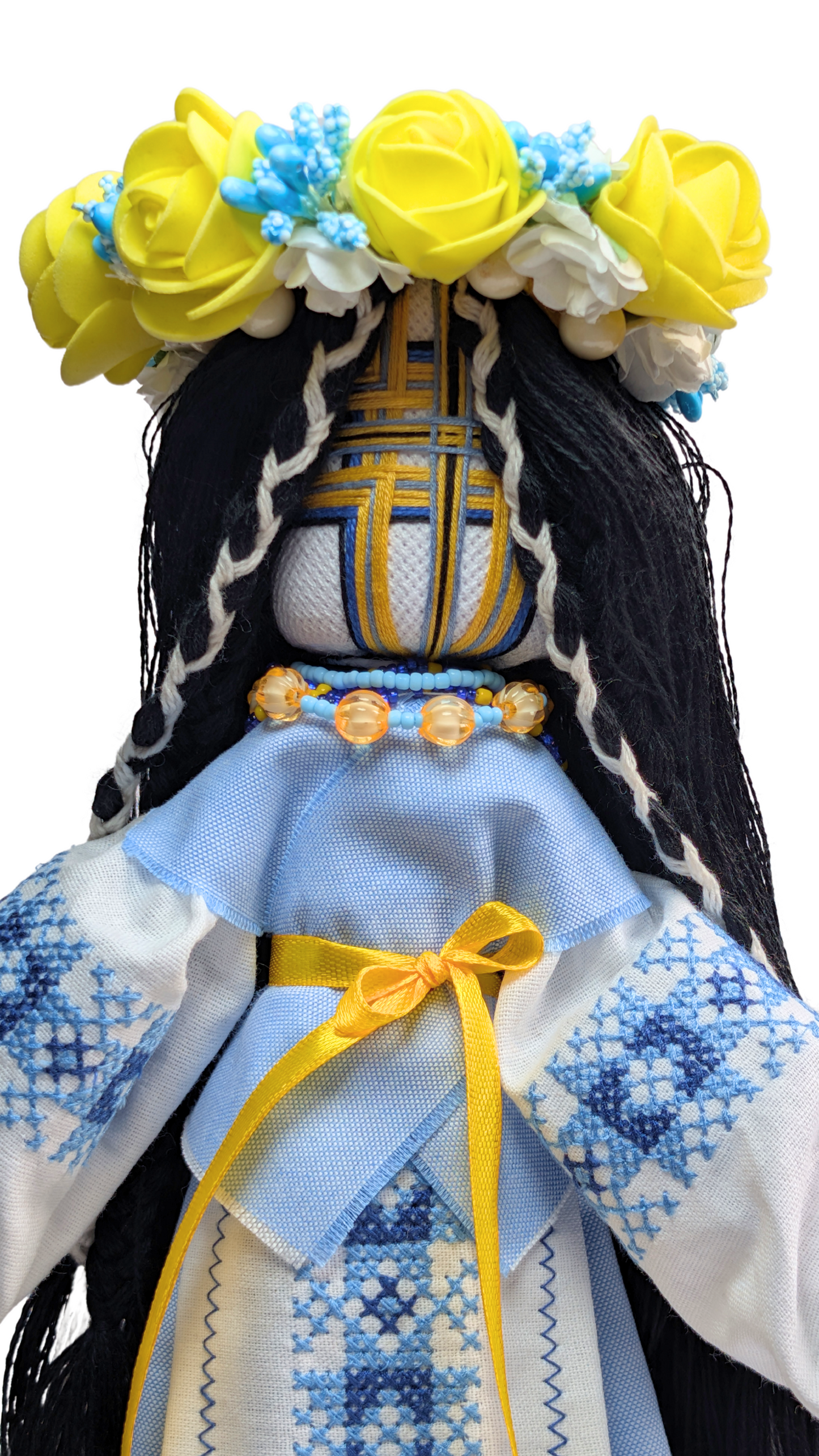 BraveUA 12'' Exclusive Collectible Ukrainian Motanka Doll on Wooden Base || Mother Nature Doll || Blue Light color || Slavic Design Handmade Made in Ukraine