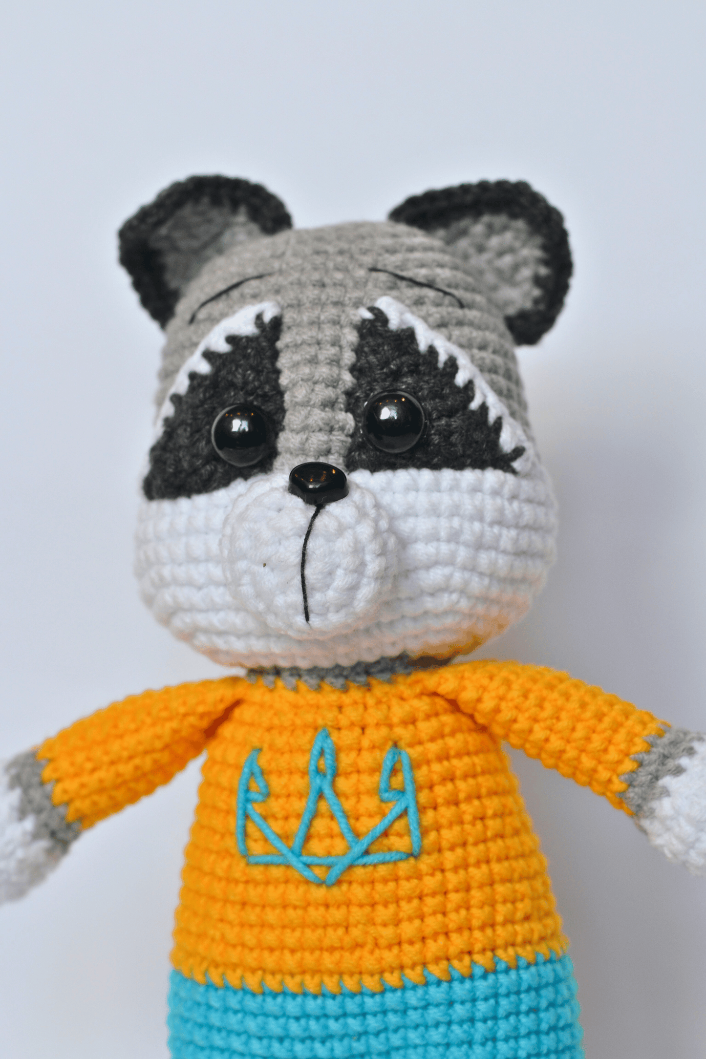 Raccoon Plush Stuffed Animals, Handmade Crocheted Animal Raccoon Crochet Kit, Ukrainian Soldier Knitted Raccoon, Craft Plush Soft Decoration, Figurine Home Decor, Made in Ukraine