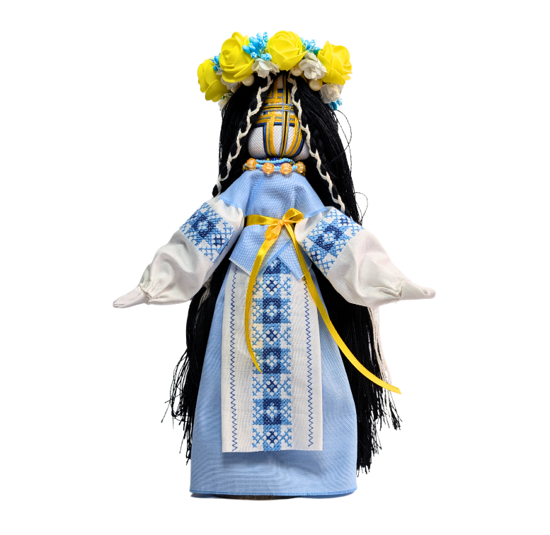 BraveUA 12'' Exclusive Collectible Ukrainian Motanka Doll on Wooden Base || Mother Nature Doll || Blue Light color || Slavic Design Handmade Made in Ukraine