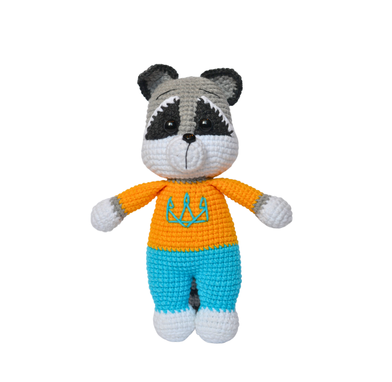 Raccoon Plush Stuffed Animals, Handmade Crocheted Animal Raccoon Crochet Kit, Ukrainian Soldier Knitted Raccoon, Craft Plush Soft Decoration, Figurine Home Decor, Made in Ukraine