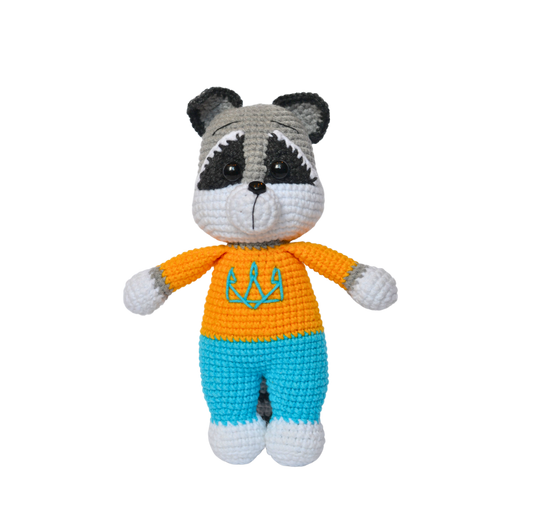 Raccoon Plush Stuffed Animals, Handmade Crocheted Animal Raccoon Crochet Kit, Ukrainian Soldier Knitted Raccoon, Craft Plush Soft Decoration, Figurine Home Decor, Made in Ukraine