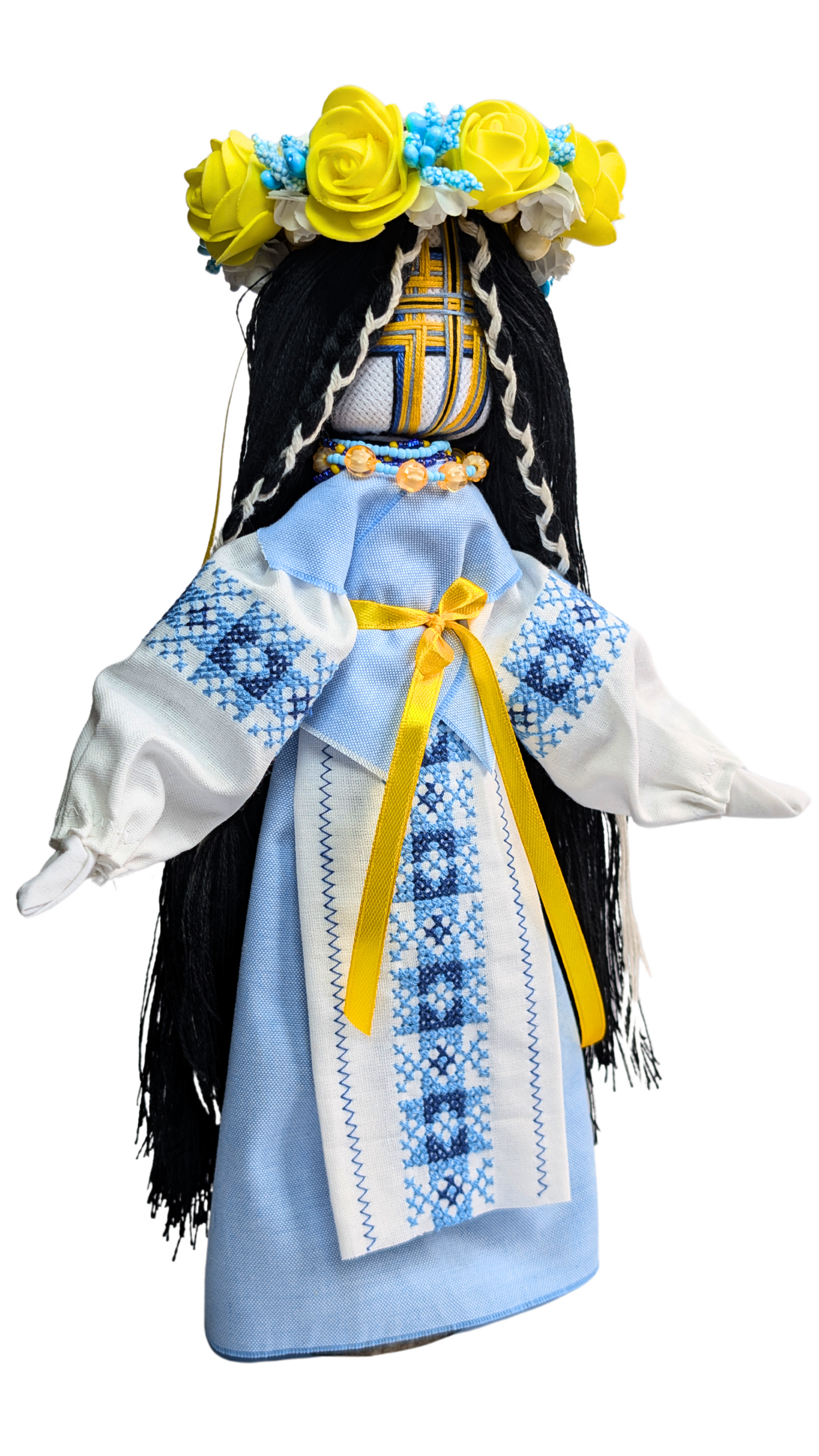 BraveUA 12'' Exclusive Collectible Ukrainian Motanka Doll on Wooden Base || Mother Nature Doll || Blue Light color || Slavic Design Handmade Made in Ukraine